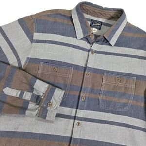 J. Crew Flannel Shirt Men Large Gray Brown Striped Excellent Cotton Preppy
